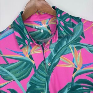 Chubbies Performance‎ Polo Shirt Mens Small Pink Floral Tropical Leaf Neon Golf